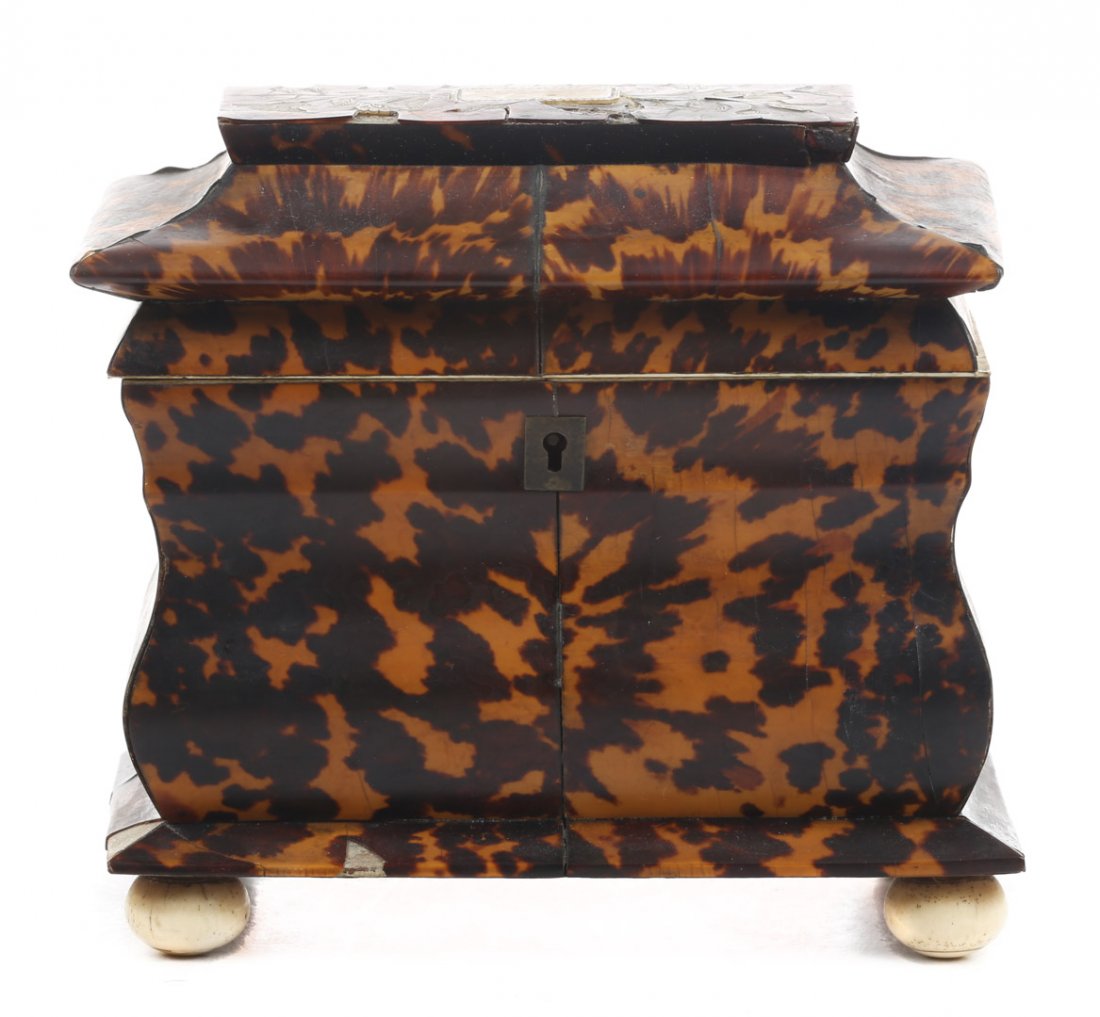 George IV bombe-form tortoiseshell tea caddy (1 of 6)