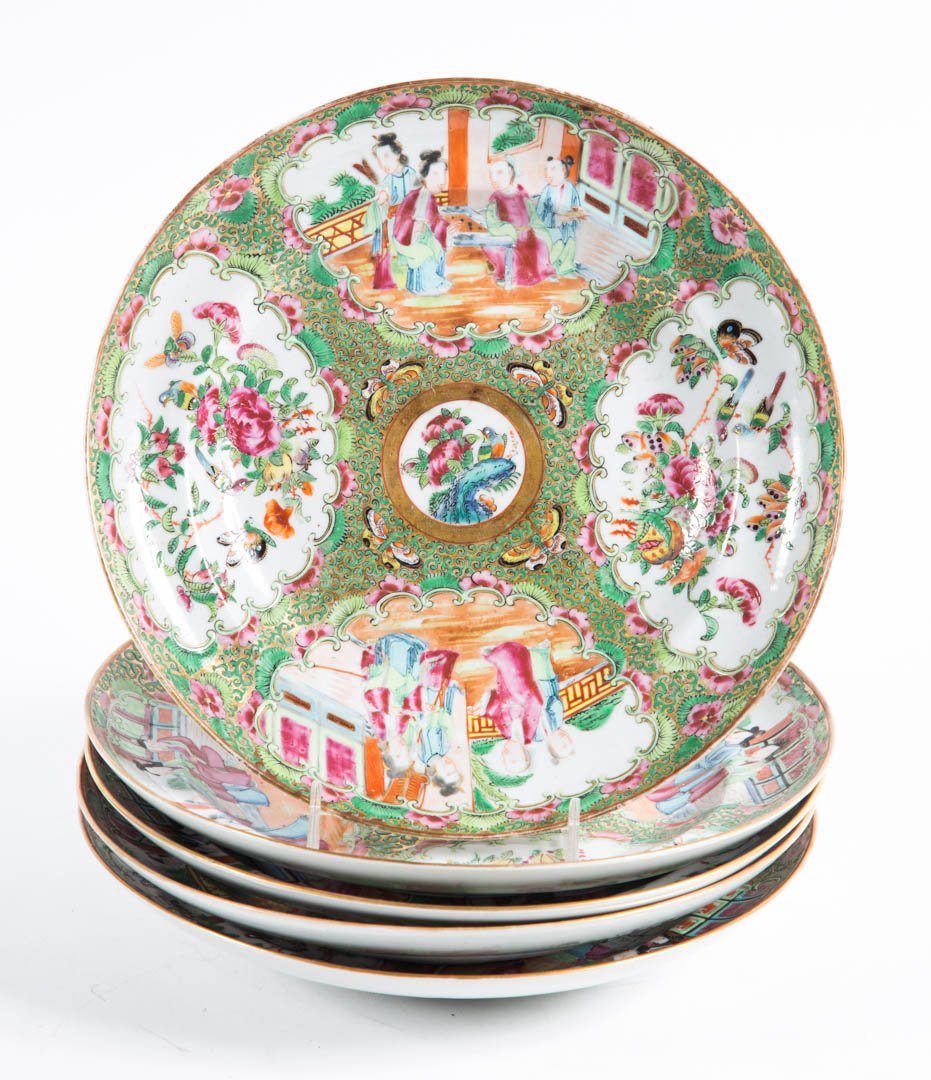 Five Chinese Export Rose Medallion soup plates (1 of 3)