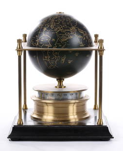 Royal Geographical Society World Clock: dated 1979; made for Nicholas Mallis, approx. 11 in. H., 9 in. Sq. base