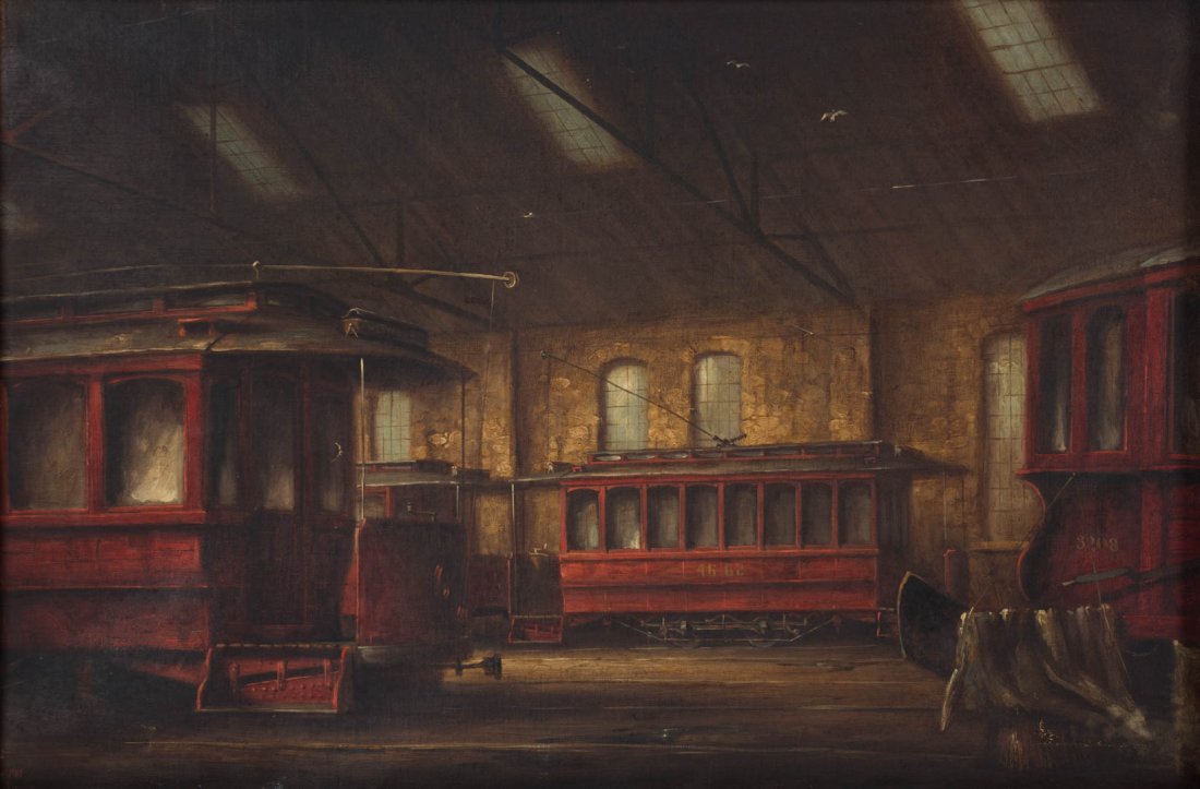 Melvin Miller. Trolley Garage, oil on canvas (1 of 4)