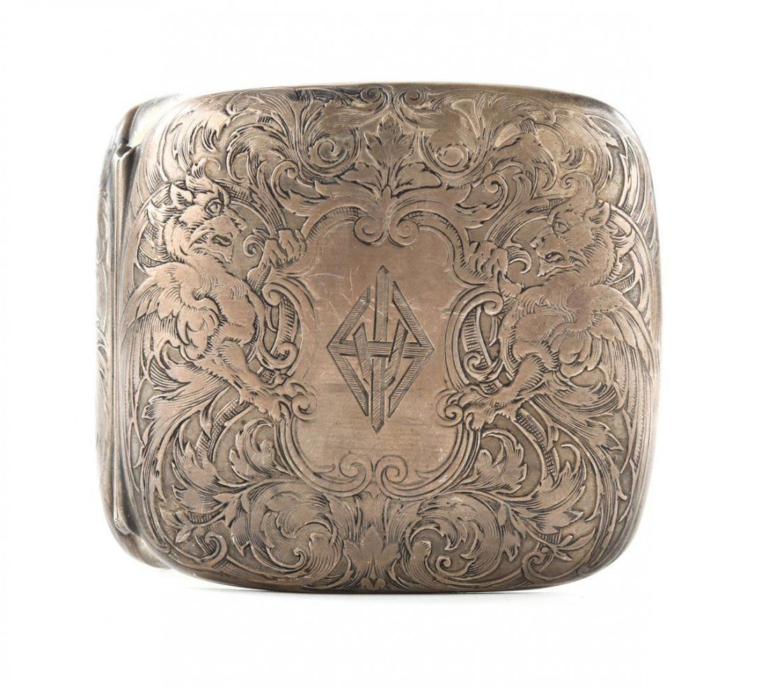 Ornately chased sterling silver cigarette case (1 of 4)