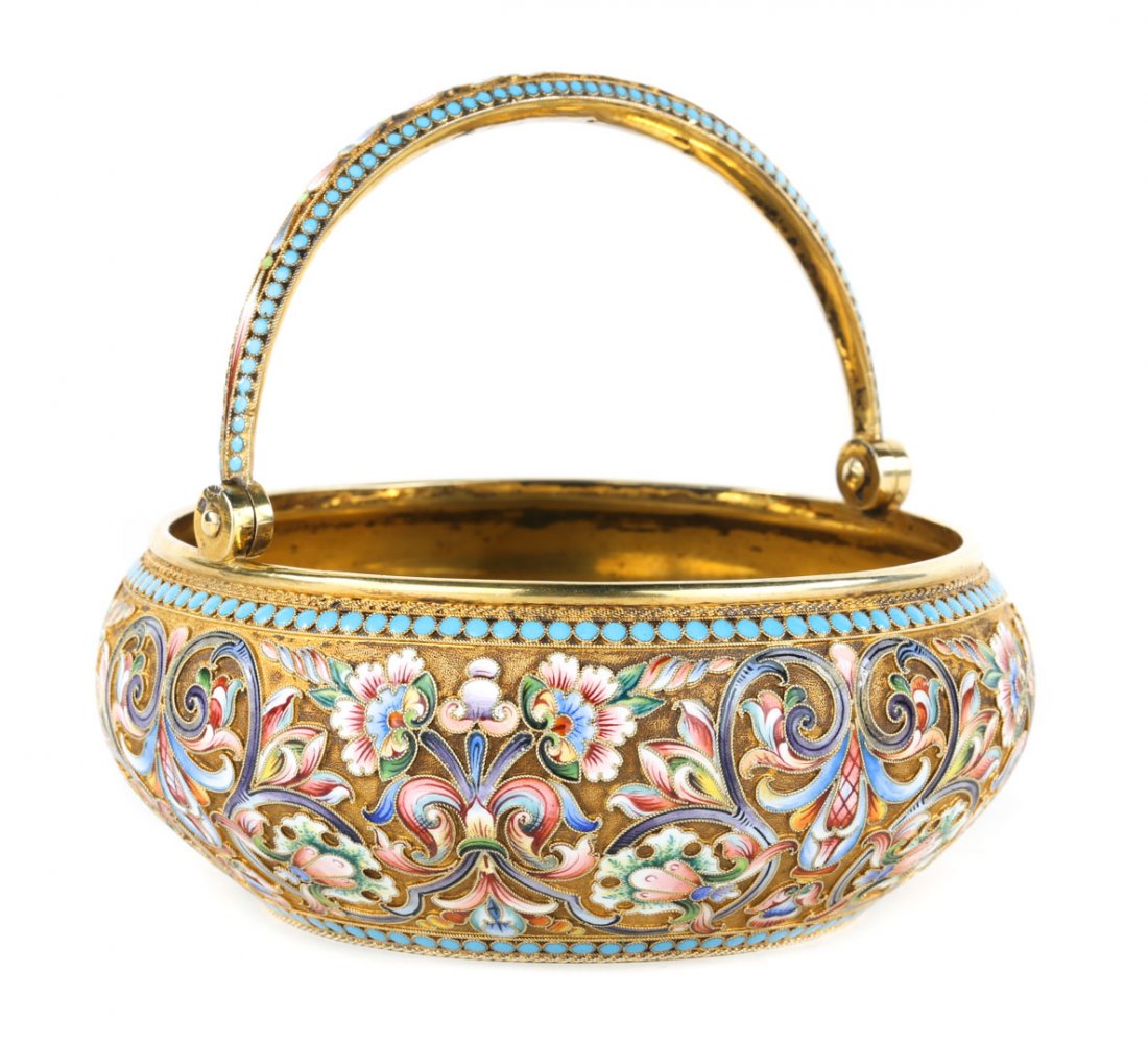 Russian cloisonne enamel silver-gilt basket (1 of 5)