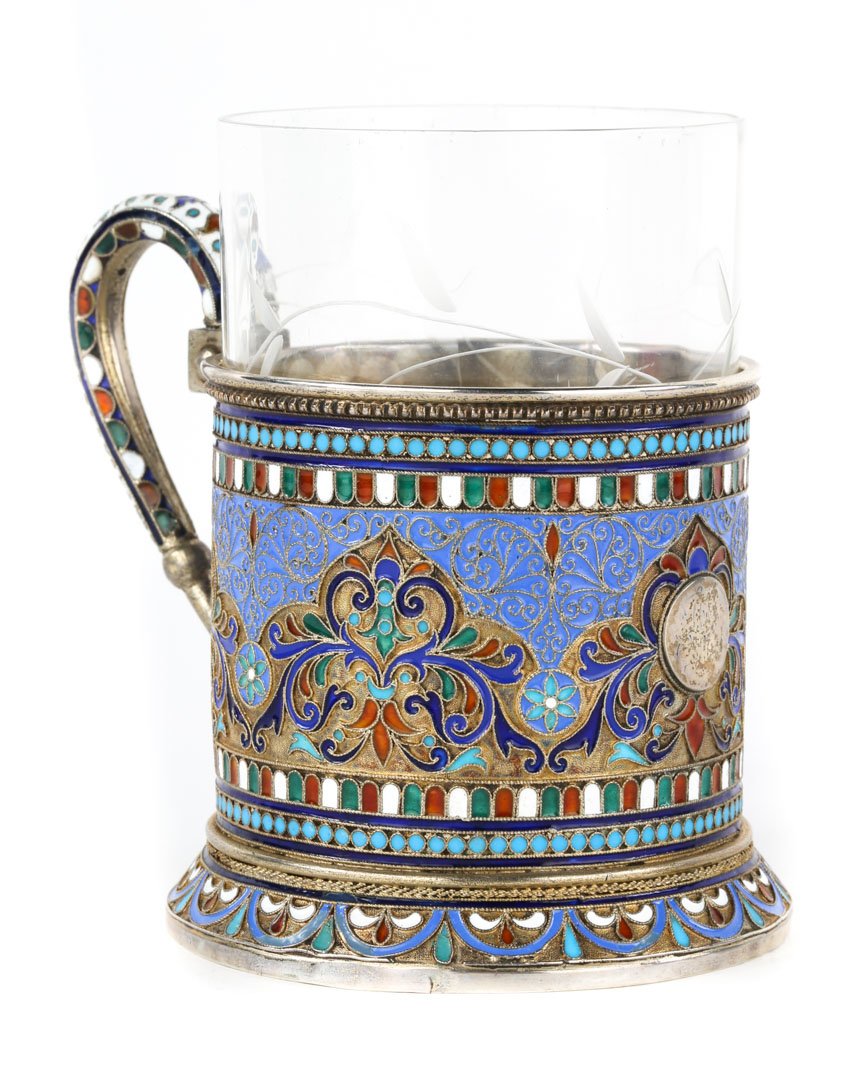 Russian cloisonne enamel silver-gilt cup holder (1 of 5)