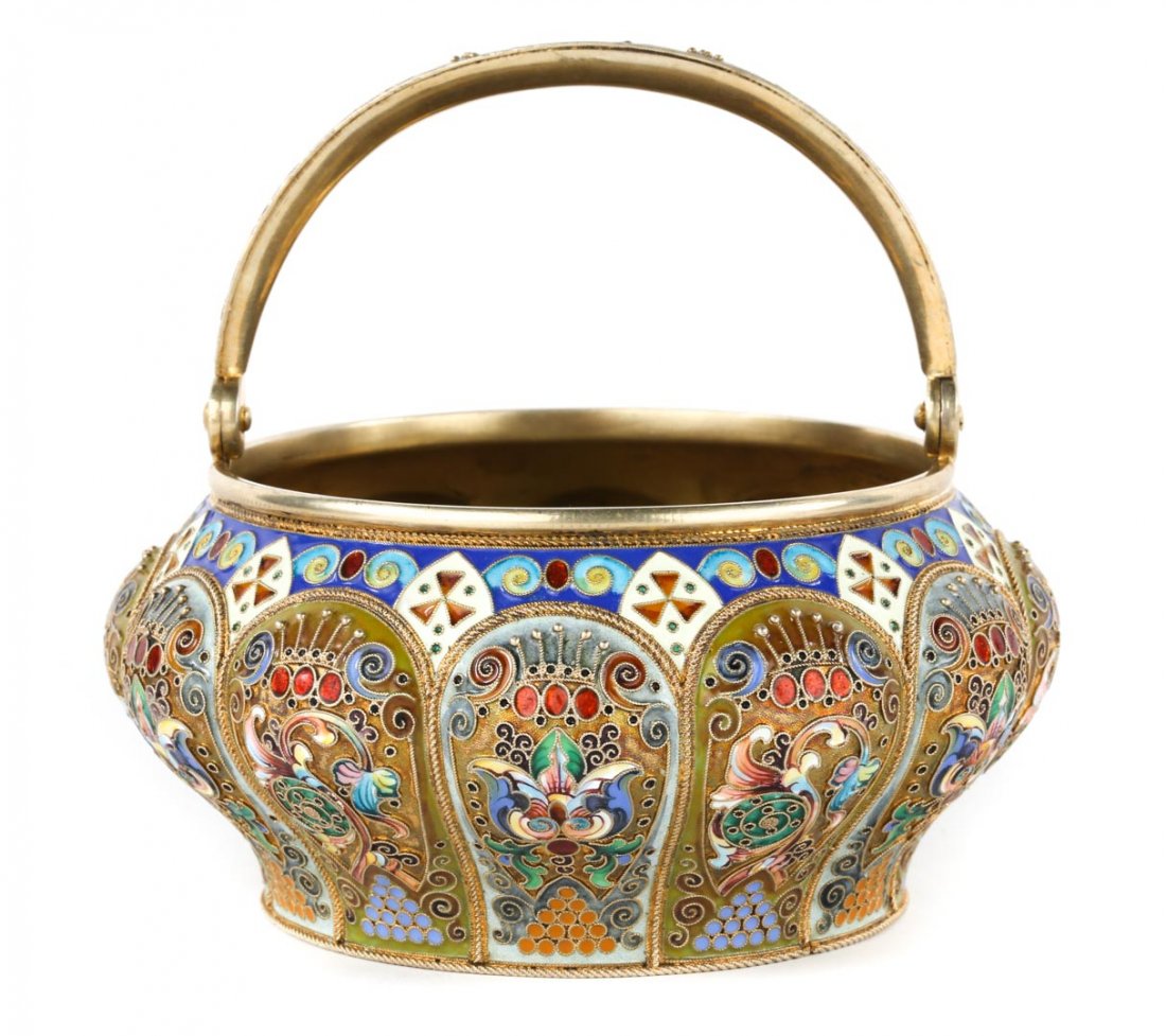 Russian cloisonne enamel silver-gilt sugar basket (1 of 5)