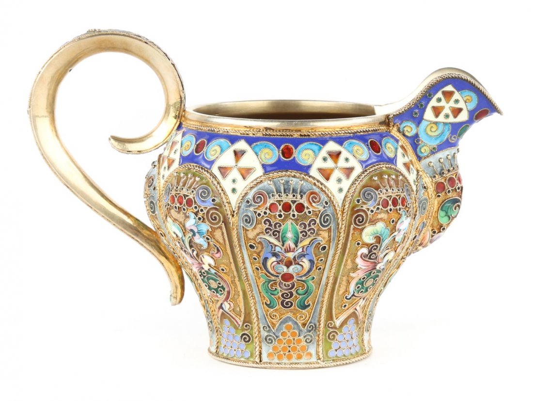 Russian cloisonne enamel silver-gilt cream pitcher (1 of 5)