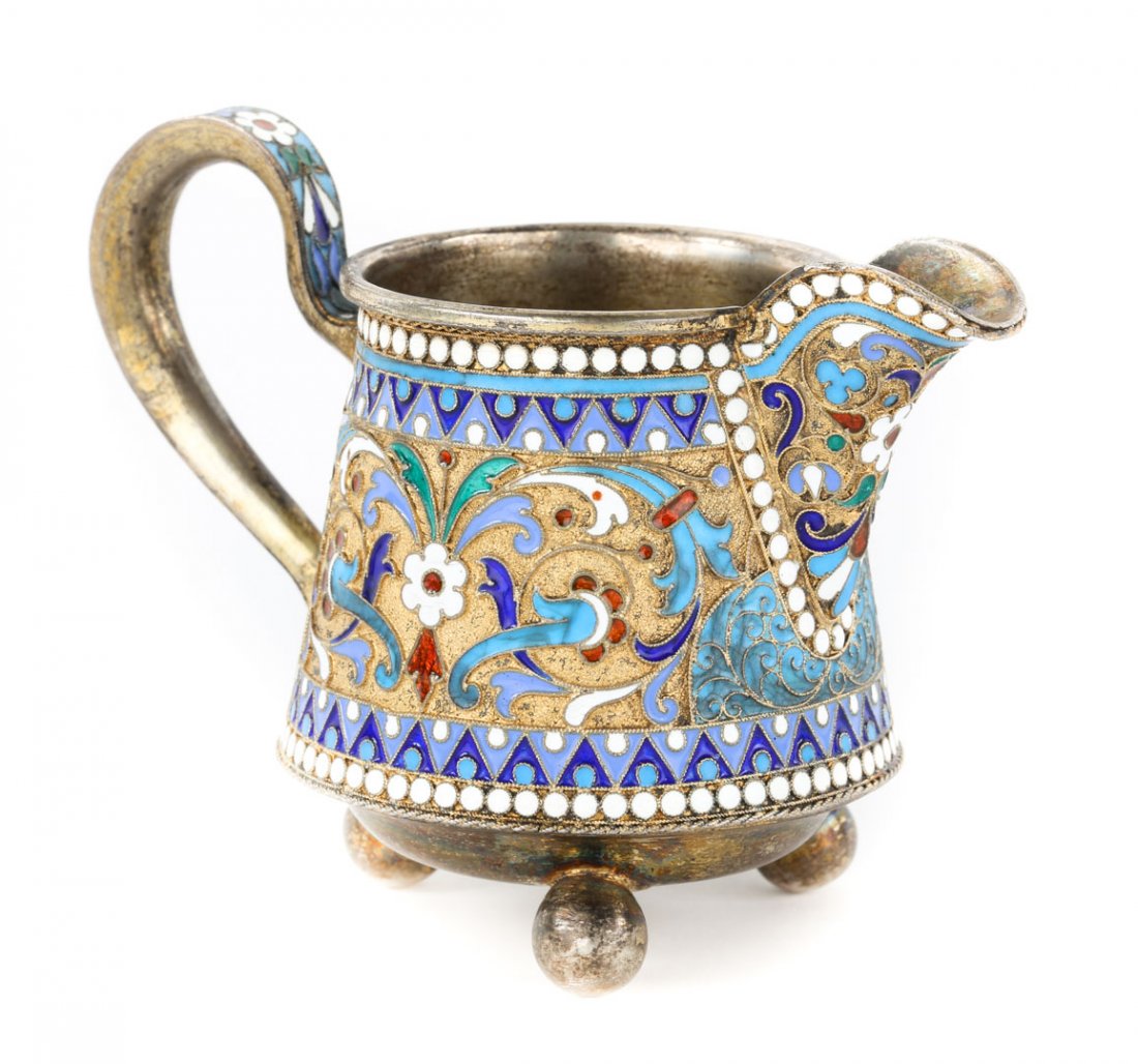 Russian cloisonne enamel silver-gilt creamer (1 of 3)
