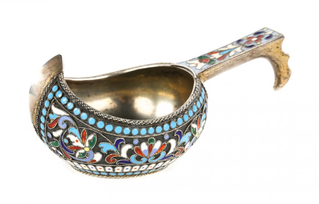 Russian cloisonne enamel silver kovsh (1 of 4)