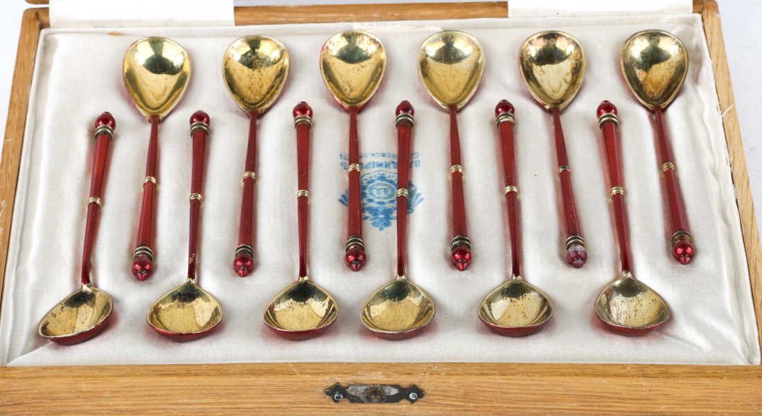 Russian red enameled silver demitasse spoons (1 of 5)