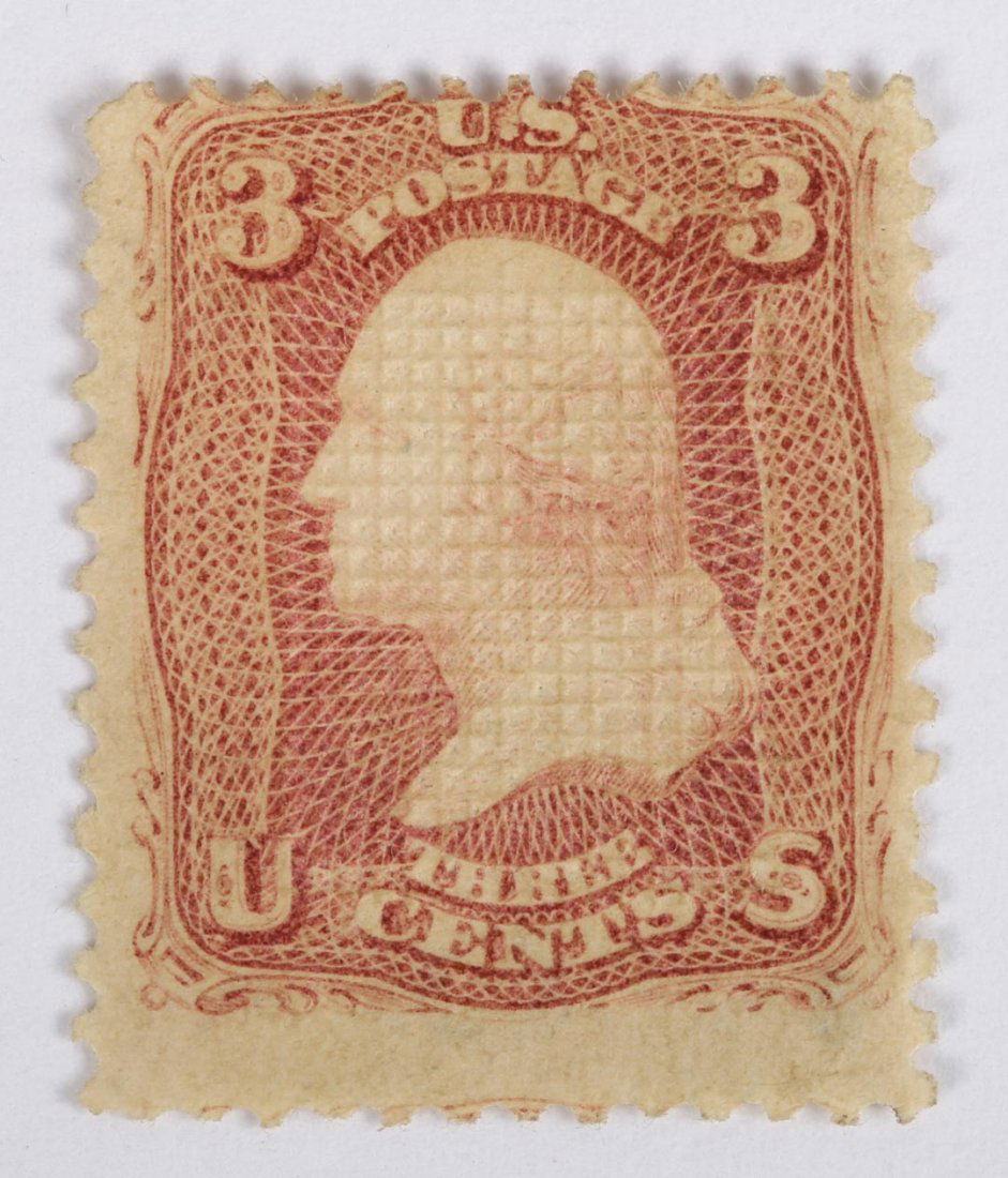 U.S. 3 c. rose, issue of 1867, with grill "C": (Scott #83) 13X14mm grill; unused, original gum, lightly hinged. Pencil identification and light collectors' marks verso.