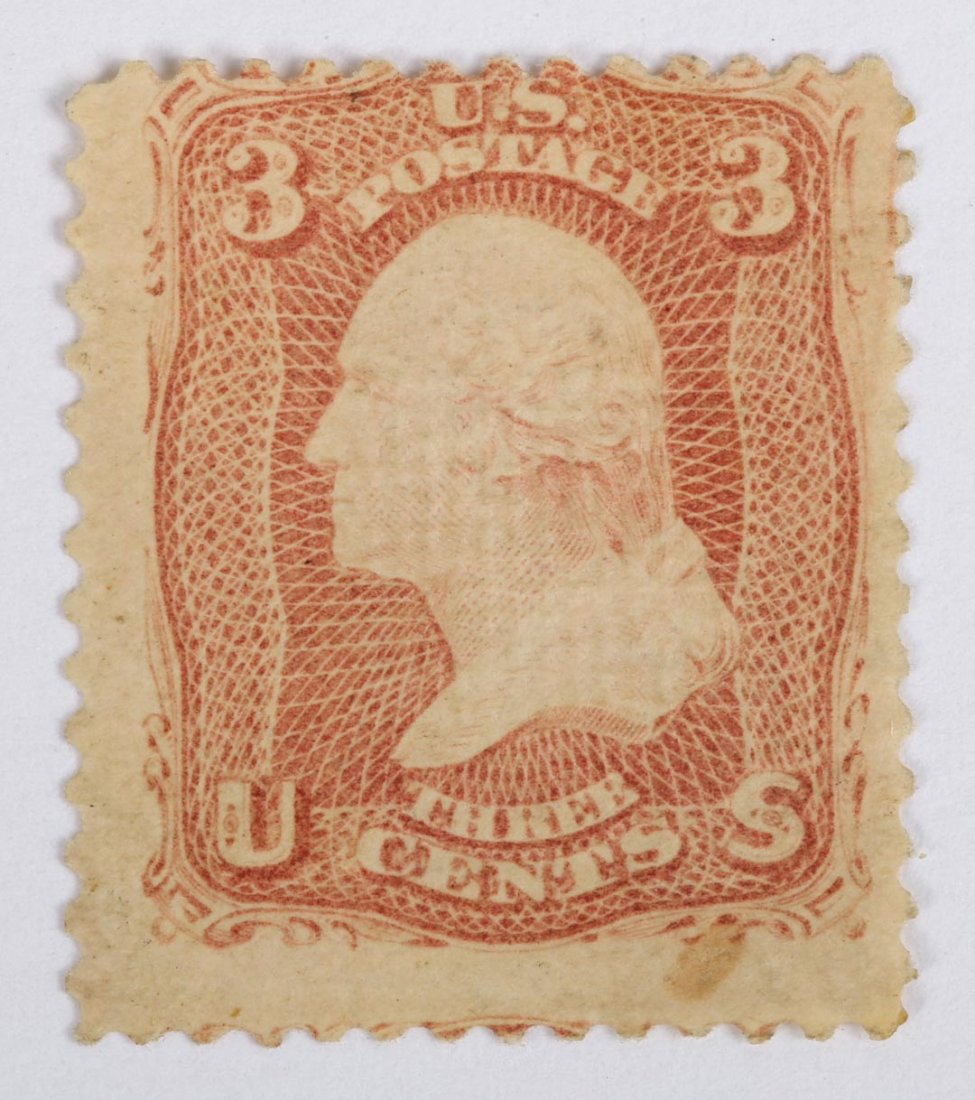 U.S. 3 c. rose, issue of 1867, with grill "E": (Scott #88) 11X13mm. grill; unused, original gum, very lightly hinged