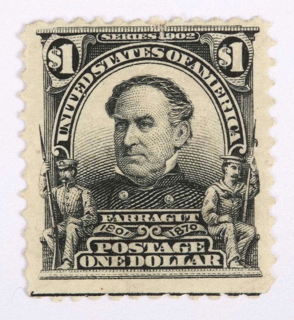 U.S. $1 black, issue of 1902-1903 (Scott #311): Guideline visible at lower edge; unused, original gum with slight disturbance, no hinge marks