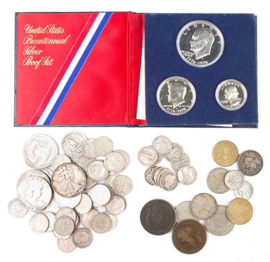 [USA] Mixed Silver: Comprising a 1944 Walking Liberty half (AU58); three 1951 Franklin halves (circulated); three Washington Silver quarters, 1952d-64 (VG-MS62); 43 FDR silver dimes, 1946-64 (G-AU); a 1911 Barber dime (G