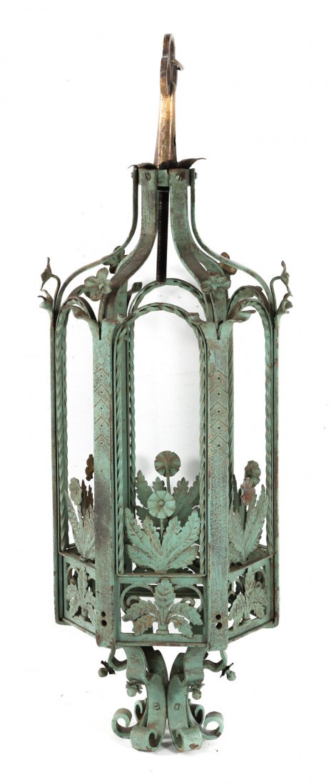 American Art Nouveau wrought iron hanging light (1 of 4)
