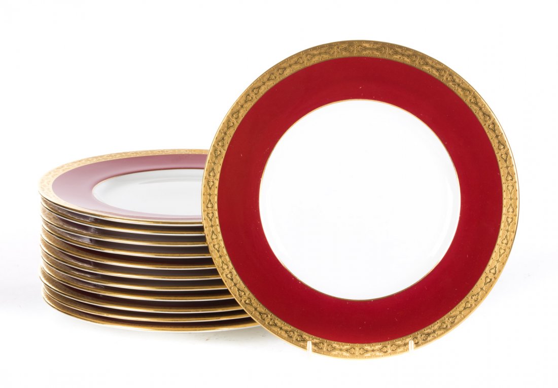 12 Minton maroon banded china plates (1 of 3)