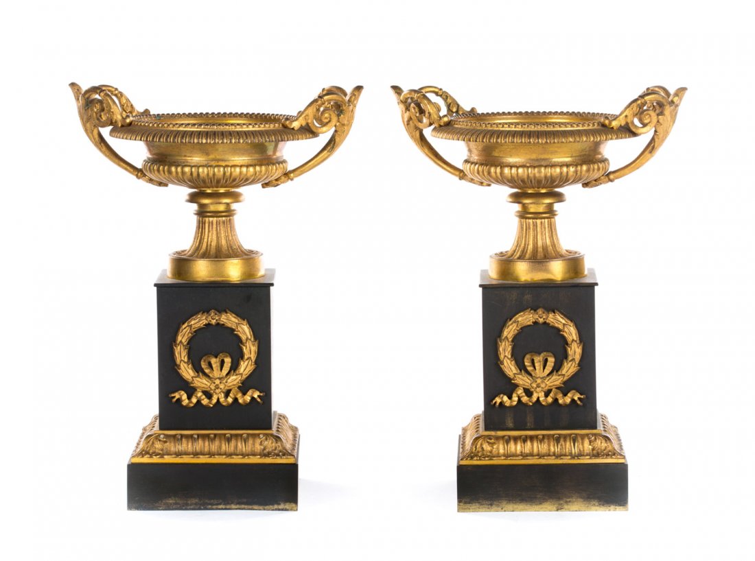 Pair of French Empire style bronze urns (1 of 3)