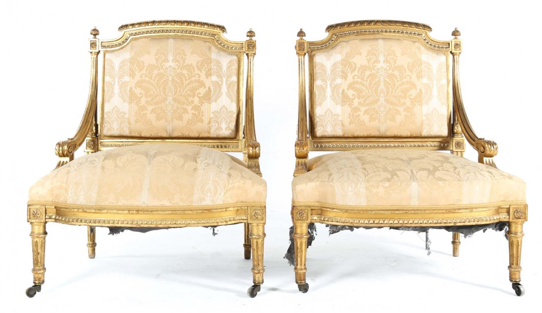 Pair of Louis XVI style giltwood slipper chairs (1 of 4)