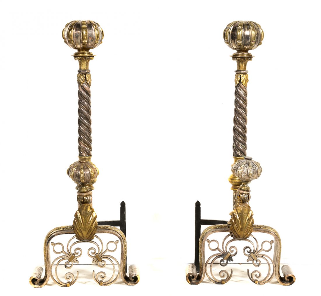 Pair of Tudor style brass and steel andirons (1 of 3)
