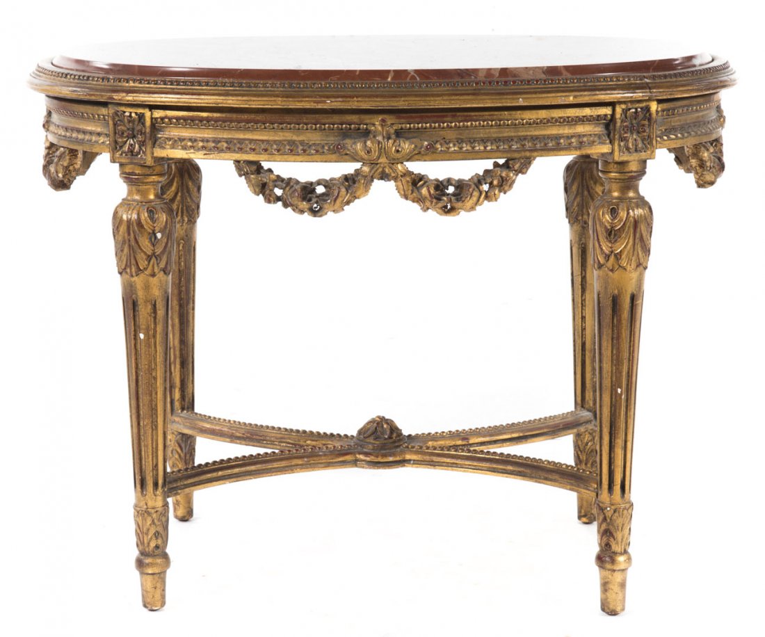 Louis XVI style carved giltwood marble top table (1 of 5)