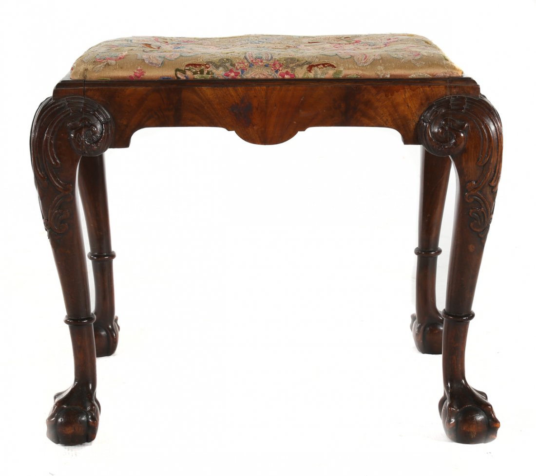 George III style carved walnut stool (1 of 4)