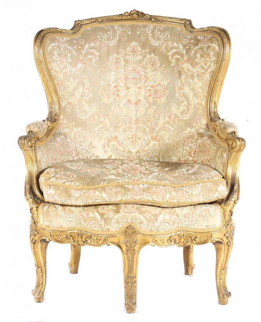 Louis XV style carved giltwood upholstered bergere (1 of 6)