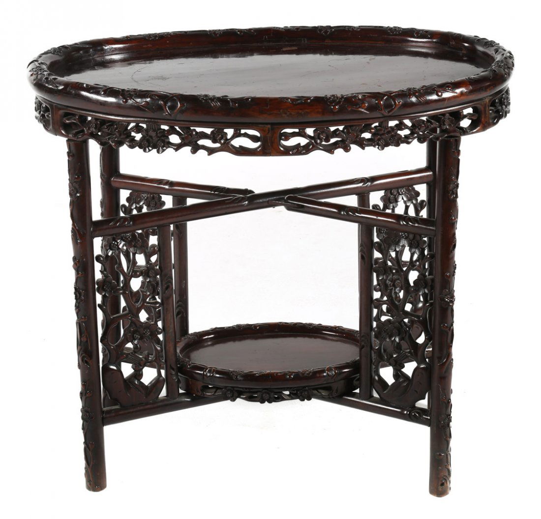 Chinese carved hardwood side table (1 of 6)