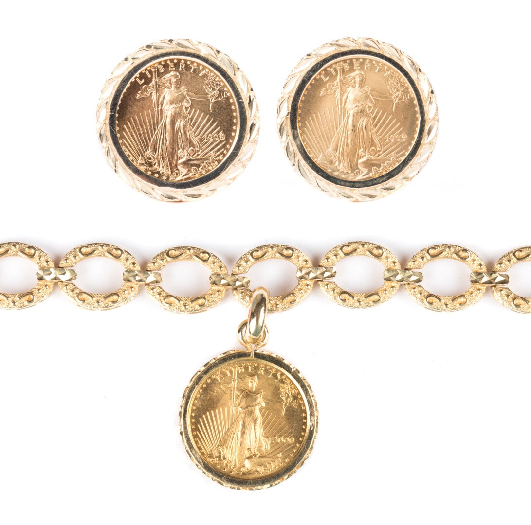 A Gold Coin Bracelet and Earrings (1 of 5)