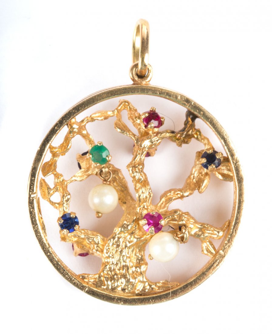 A Multicolored Gemstone & Pearl Tree Charm (1 of 3)