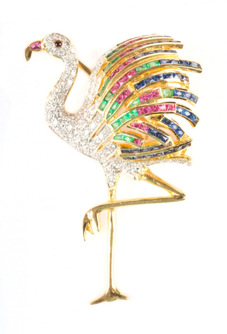 A Multi-Colored Gemstone Flamingo Pendant/Pin (1 of 4)