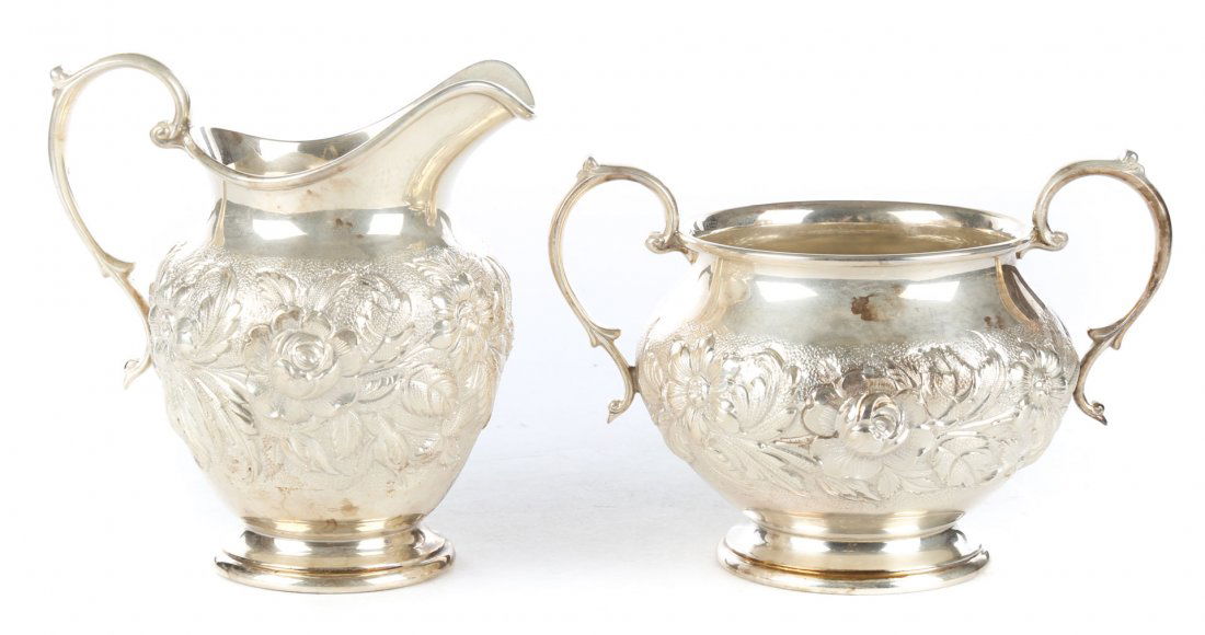 Kirk repousse sterling silver sugar & creamer (1 of 6)