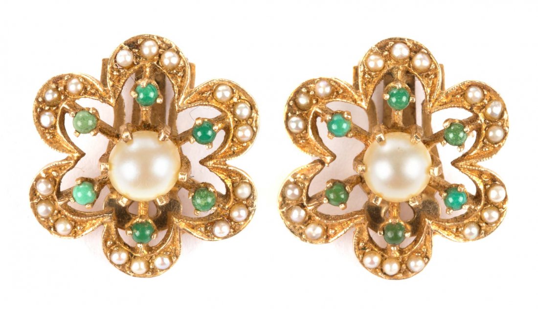 A Pair of Pearl and Turquoise Earrings (1 of 4)