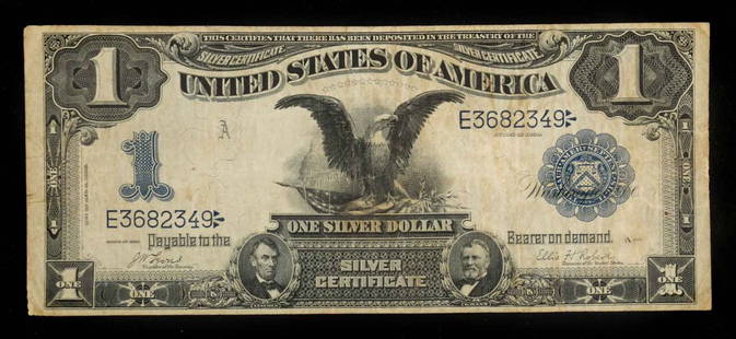 Fr. 226a $1 Silver Certificate: This note is an evenly circulated "Black Eagle Note". Signatures of Lyons-Roberts. Blue Seal with series date below serial number. Very Fine.