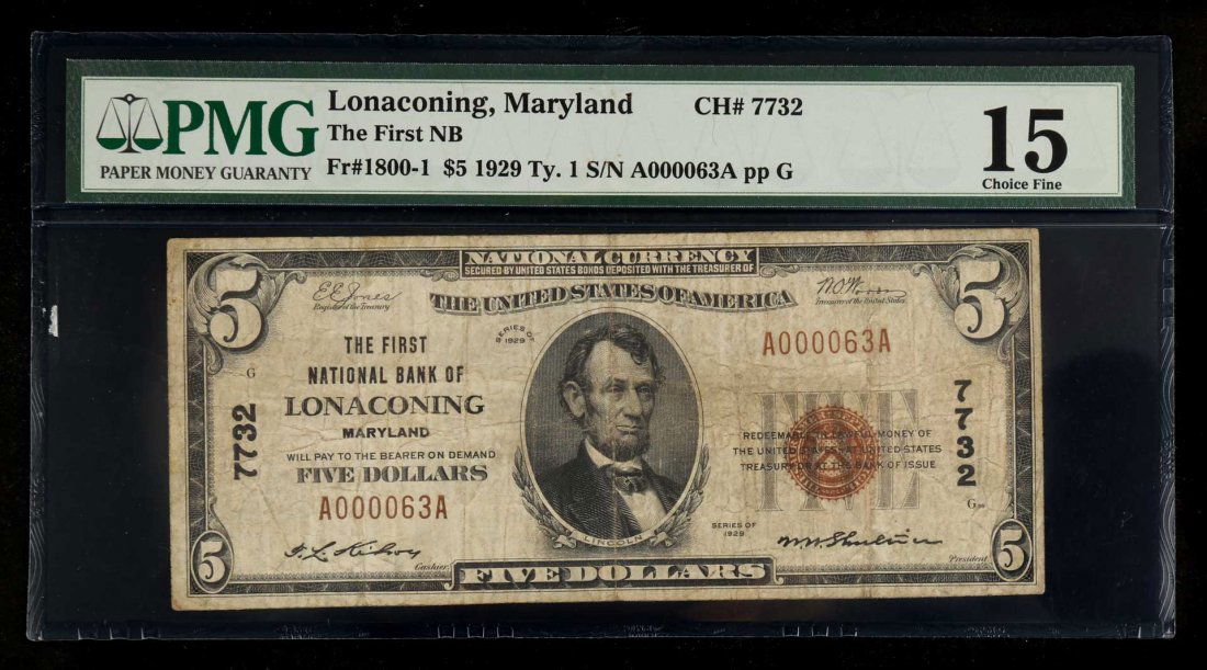 Lonaconing, MD $5 1929 Ty. 1 National Bank Note (1 of 2)