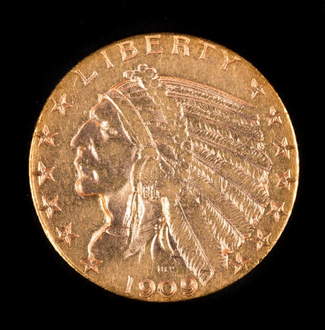 [US] 1909 $5 Indian Head Gold Half Eagles (1 of 2)