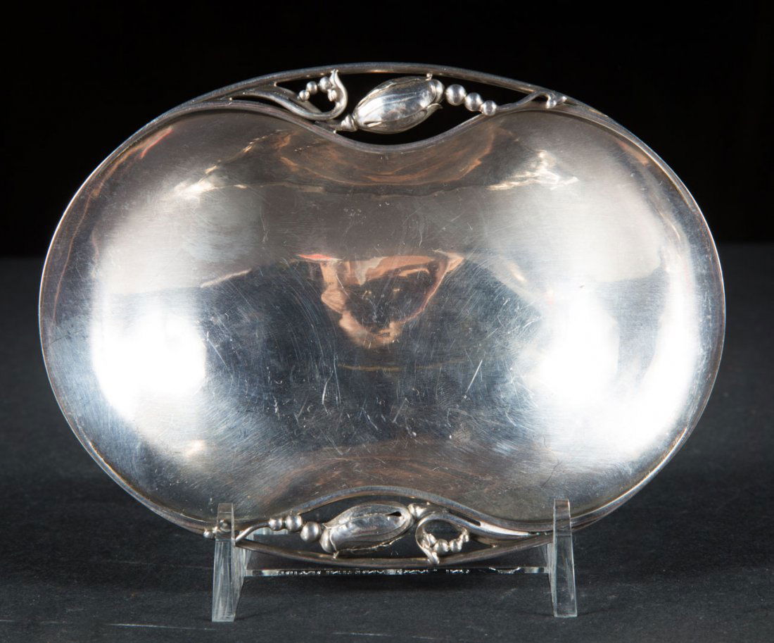 Georg Jensen "Blossom" sterling oval bowl: mark of Georg Jensen, circa 1915, 5 1/4 x 4 in., 3.55 ozt.
