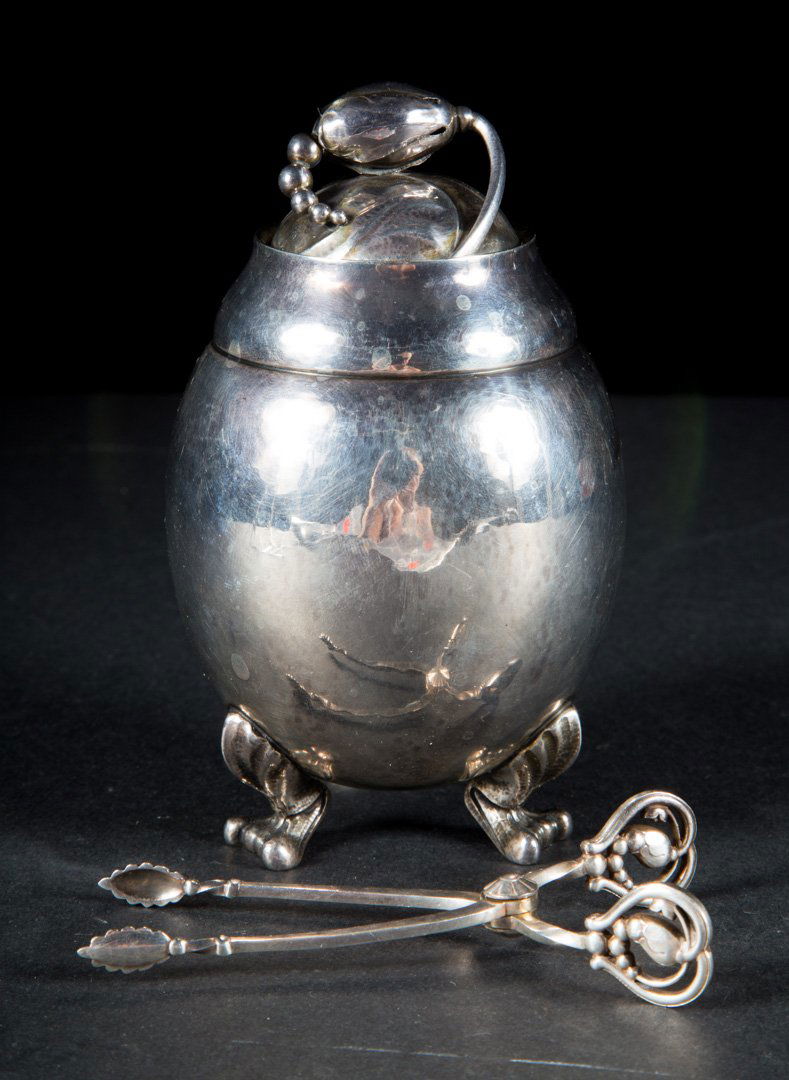 Georg Jensen "Blossom" tea caddy & sugar tongs (1 of 4)