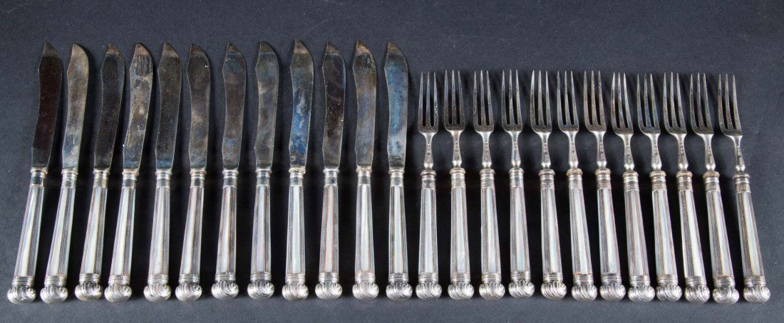 Georgian mother of pearl inlaid silver fruit set (1 of 3)