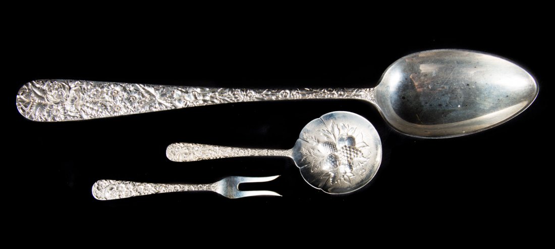 Kirk repousse sterling silver stuffing spoon (1 of 4)