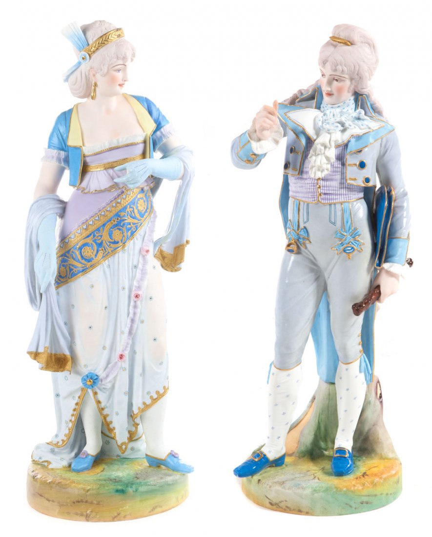 Pr of Paul Duboy painted bisque porcelain figures (1 of 10)