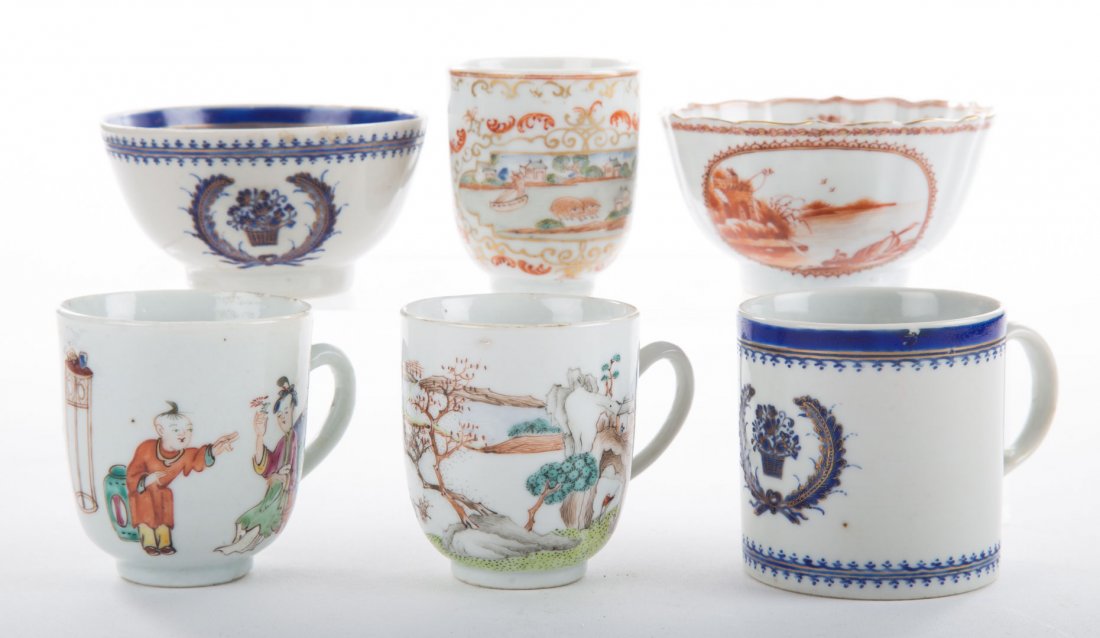 Six assorted Chinese Export porcelain teacups (1 of 3)
