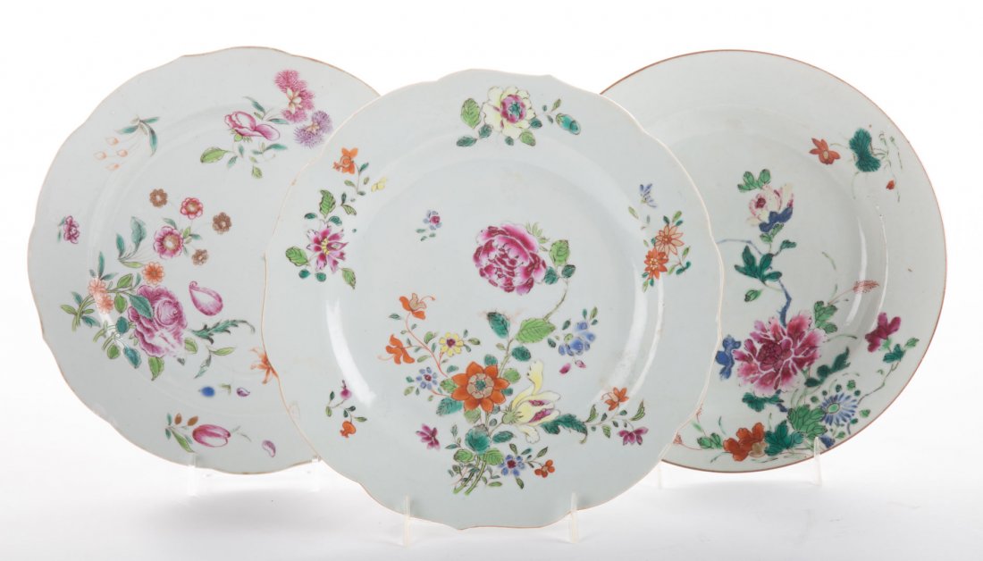 Three Chinese Export Famille Rose plates (1 of 2)