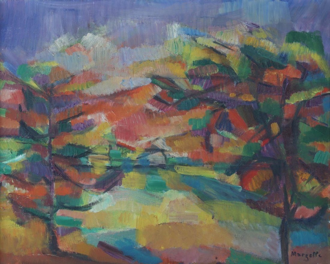 Jean Marzelle. "Paysage No. 5," oil on canvas: (French, 1916-2005). Signed "Marzelle" lr, titled on verso, 13 x 16 1/4 in., framed