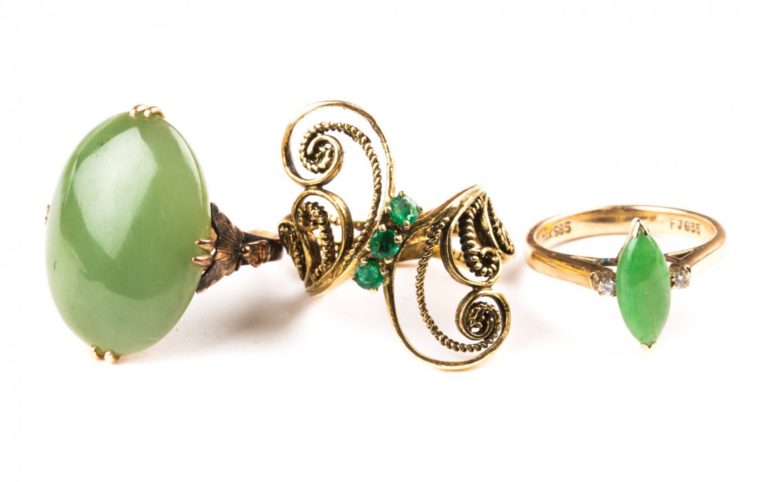 Three Lady's Jade and Emeralds Rings (1 of 5)