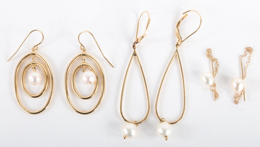 Three Pairs of Pearl Earrings in 14K Gold (1 of 5)