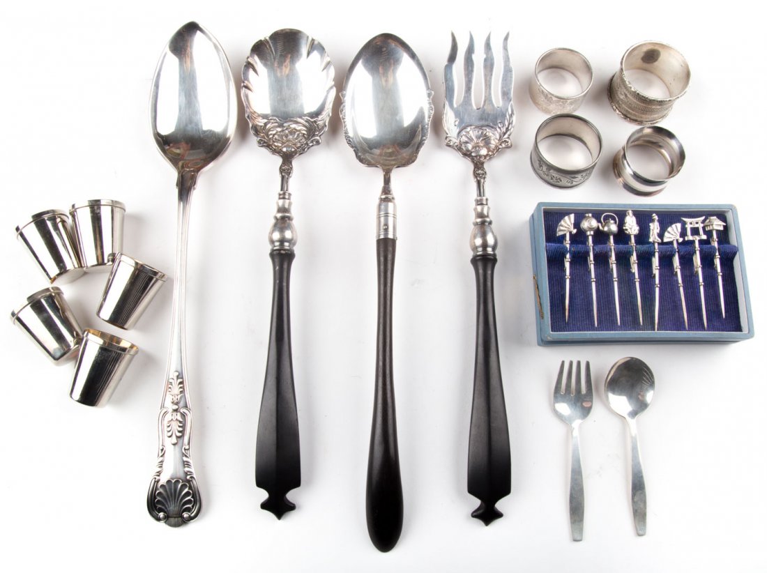 Group of sterling silver and plated tableware (1 of 8)