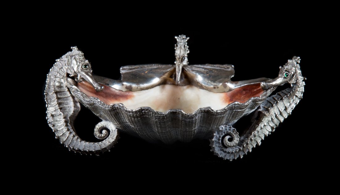 Carl Schon sterling silver mounted shell-form dish (1 of 5)