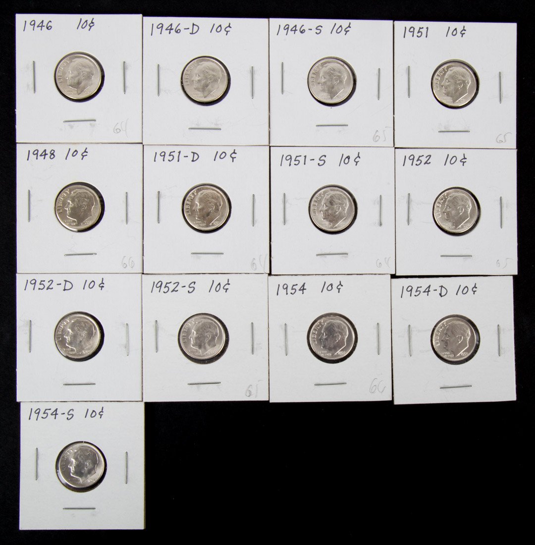 [US] Roosevelt dimes - 13 early Uncs (1 of 4)
