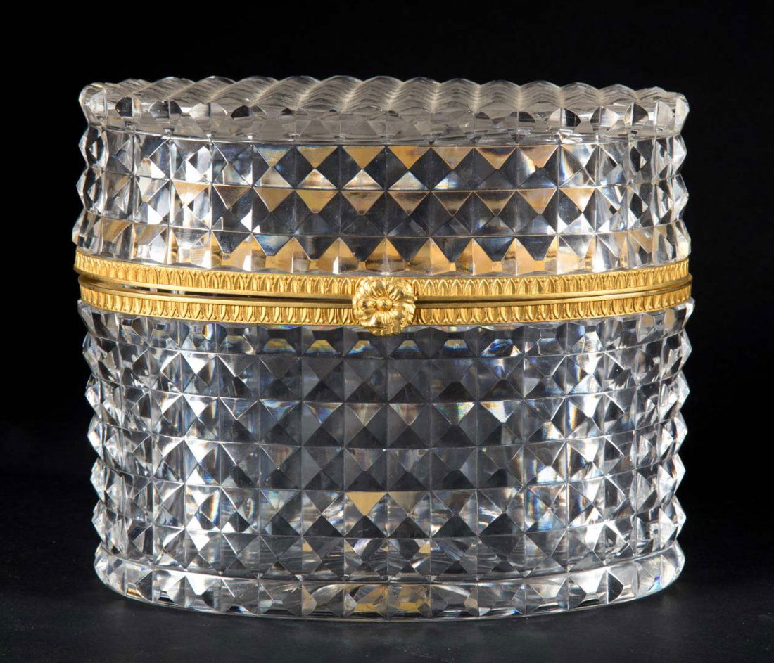 French gilt-metal-mounted oval crystal box (1 of 3)