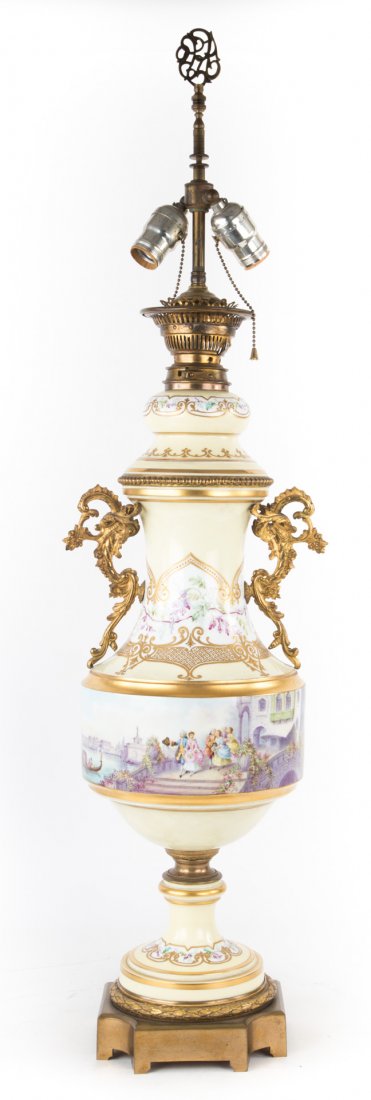 Continental gilt-metal-mounted porcelain urn lamp (1 of 8)