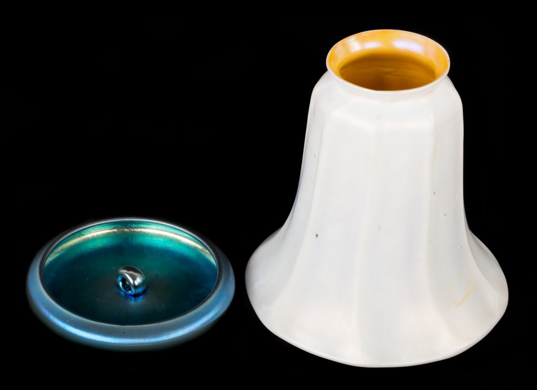 Steuben Aurene glass ring tray & a Quezal shade (1 of 4)