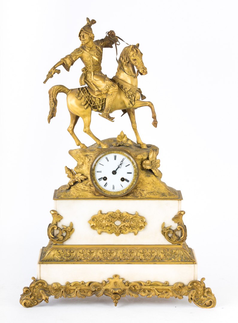 French Empire gilt-bronze figural clock (1 of 5)